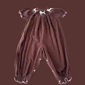 Betti Terell baby girls 24 months Brown Corduroy Smocked Romper Pink Poodle Dogs